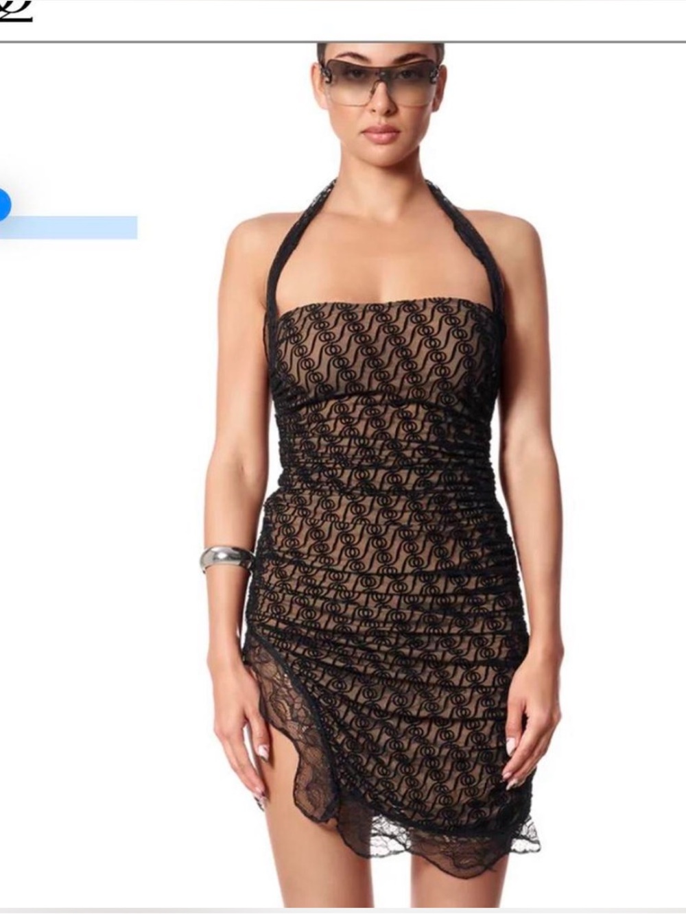 God Save Queens Black Sheer Lace Halter  dress